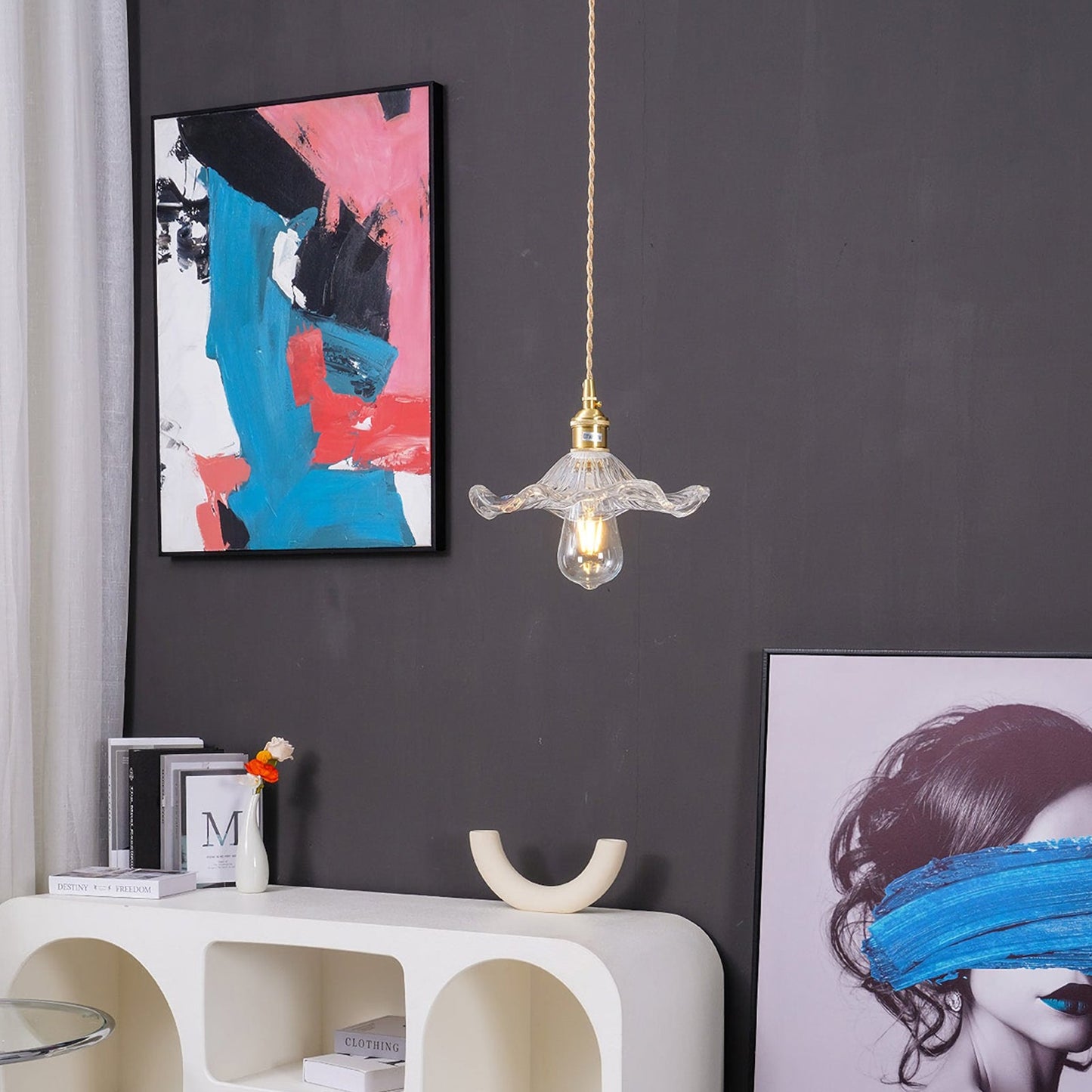 Glass Hibiscus Flower Pendant Light