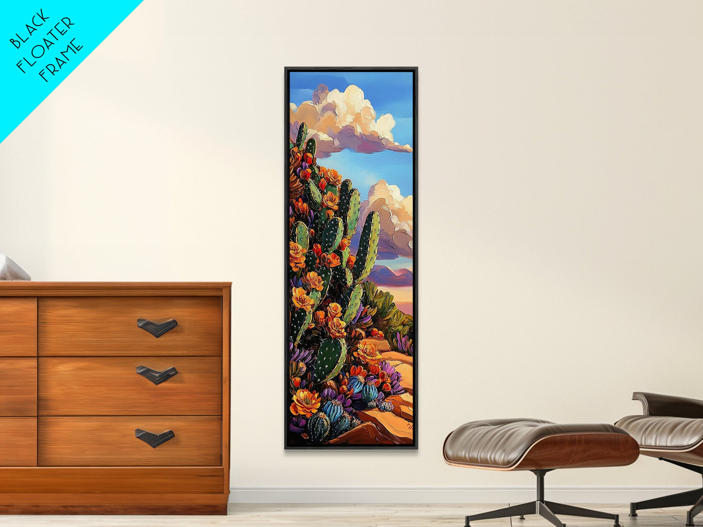 Blooming Cactus Art Framed Canvas Print Desert Floral Wall Art, Botanical Prints, Southwest Wall Art, Nature Art, Tall Narrow Art