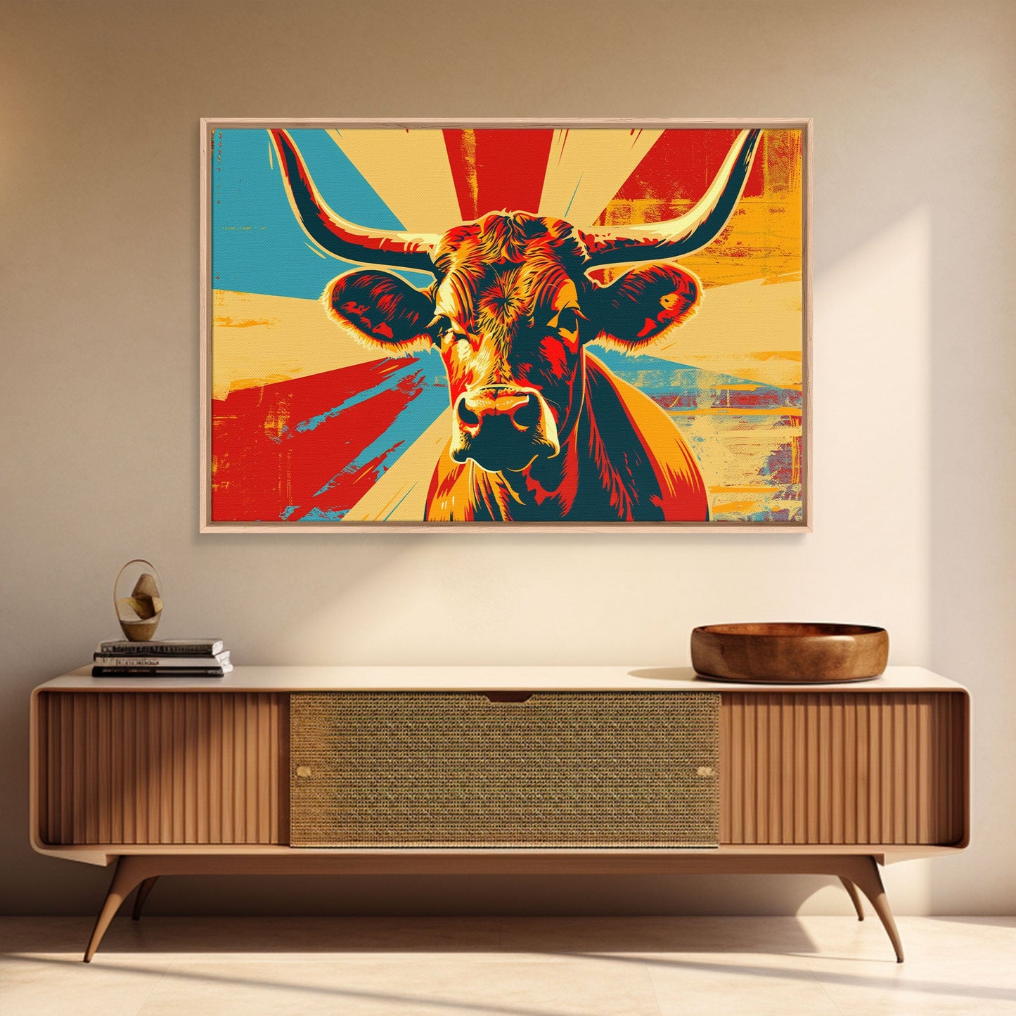Texas Longhorn Cow Wall Art, Cow Print, Cow Wallhanging, Farmhouse Decor, Country Western Decor, Cow Lover Gift, Framed Canvas Print
