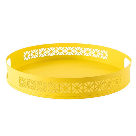 Breeze Block Metal Serving Tray Round-Lemon