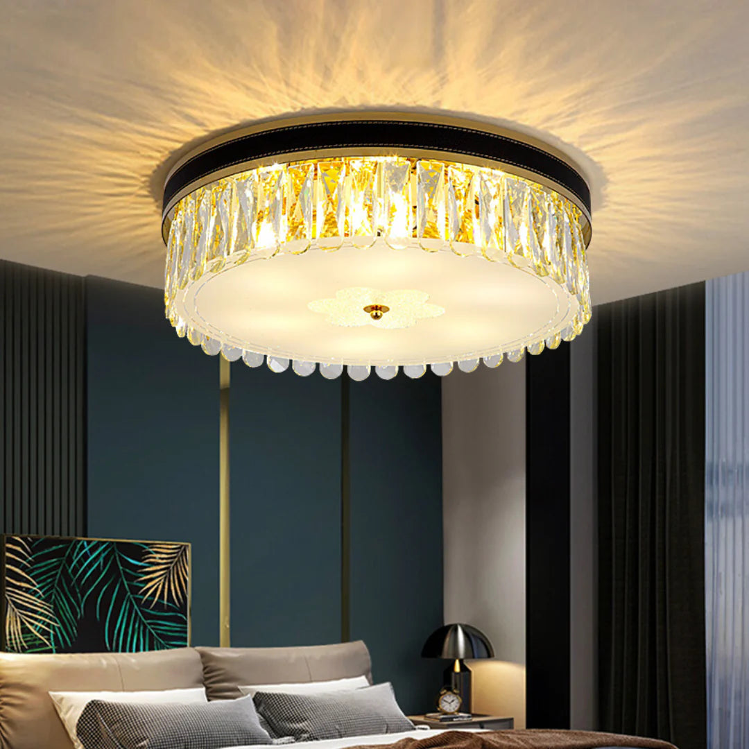 Modern Leather Crystal Ceiling Lamp