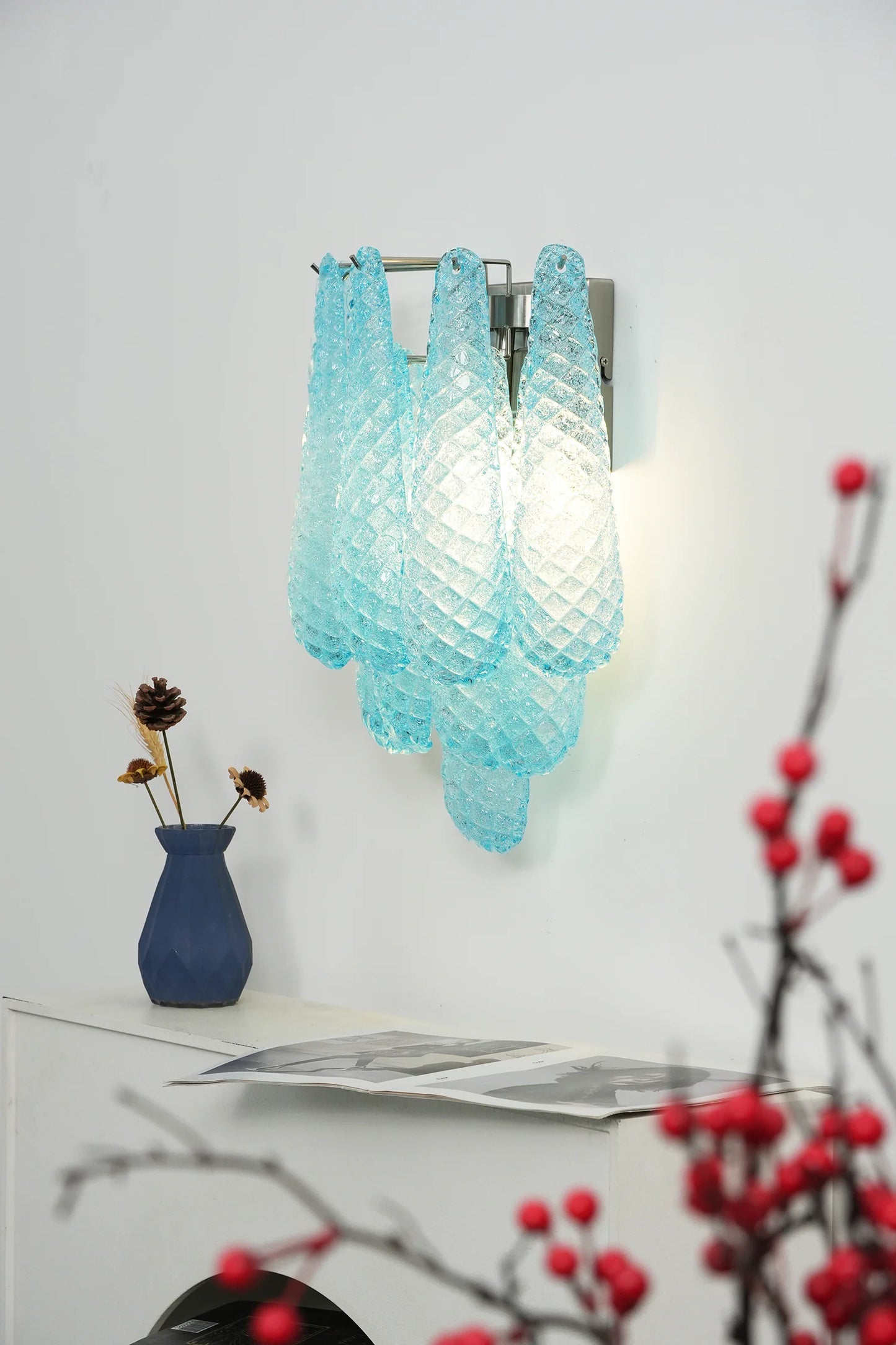 Murano Petals Glass Blue Wall Light