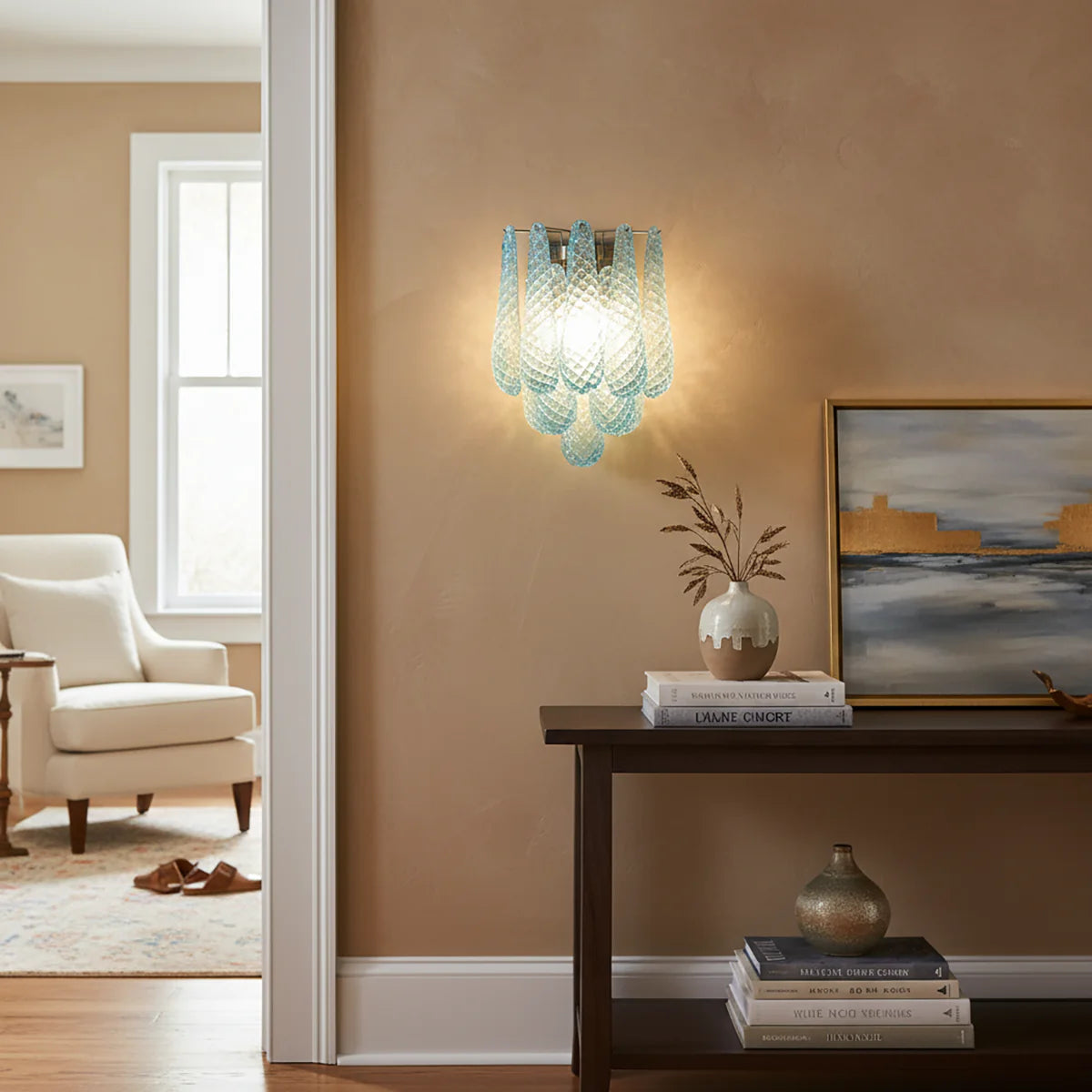 Murano Petals Glass Blue Wall Light