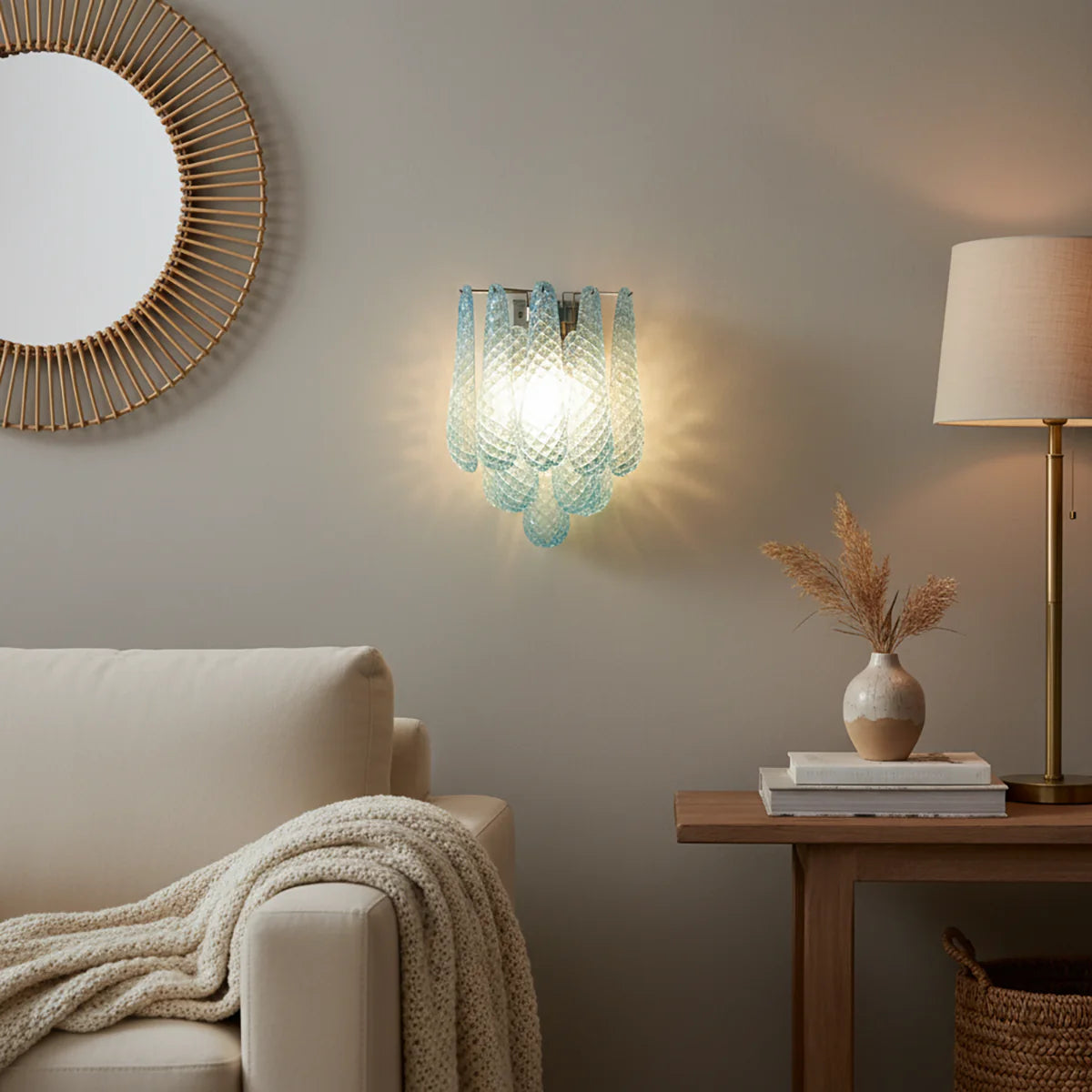 Murano Petals Glass Blue Wall Light