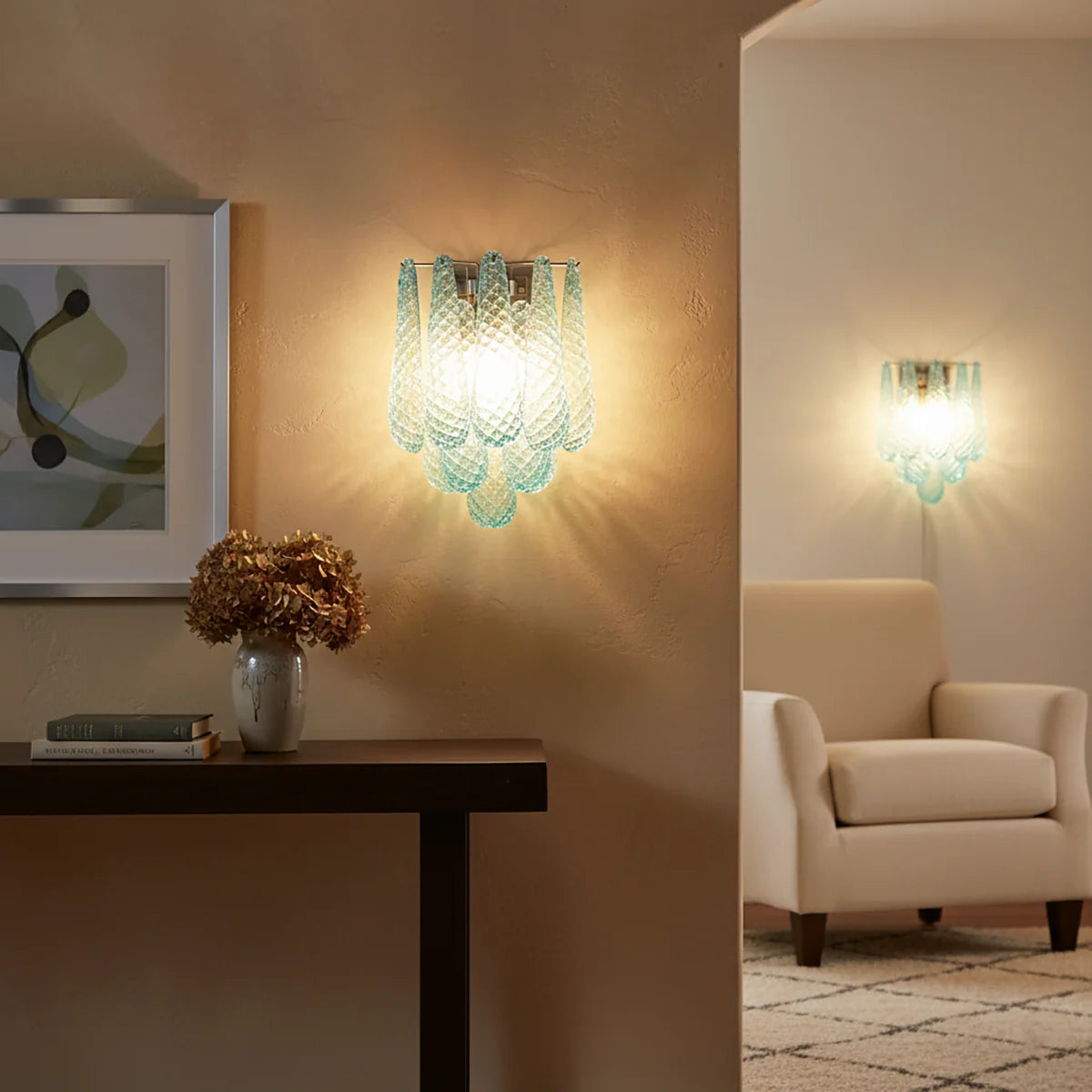 Murano Petals Glass Blue Wall Light