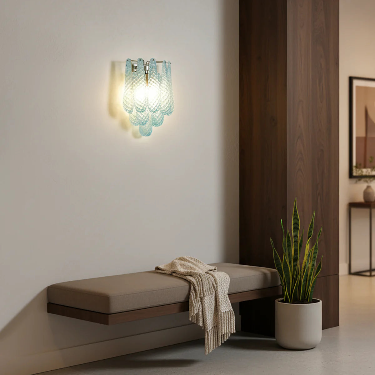 Murano Petals Glass Blue Wall Light