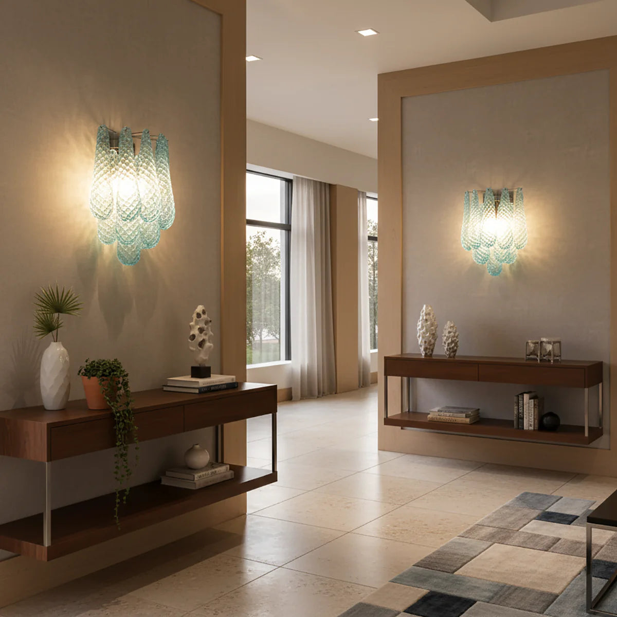 Murano Petals Glass Blue Wall Light
