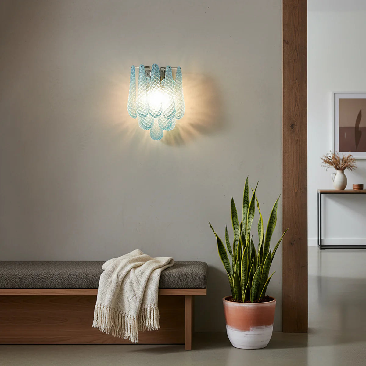 Murano Petals Glass Blue Wall Light