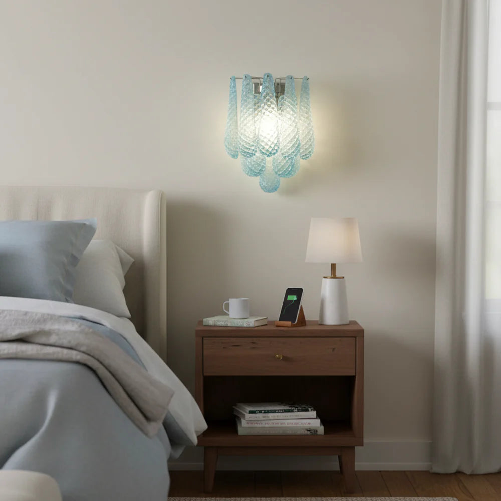 Murano Petals Glass Blue Wall Light