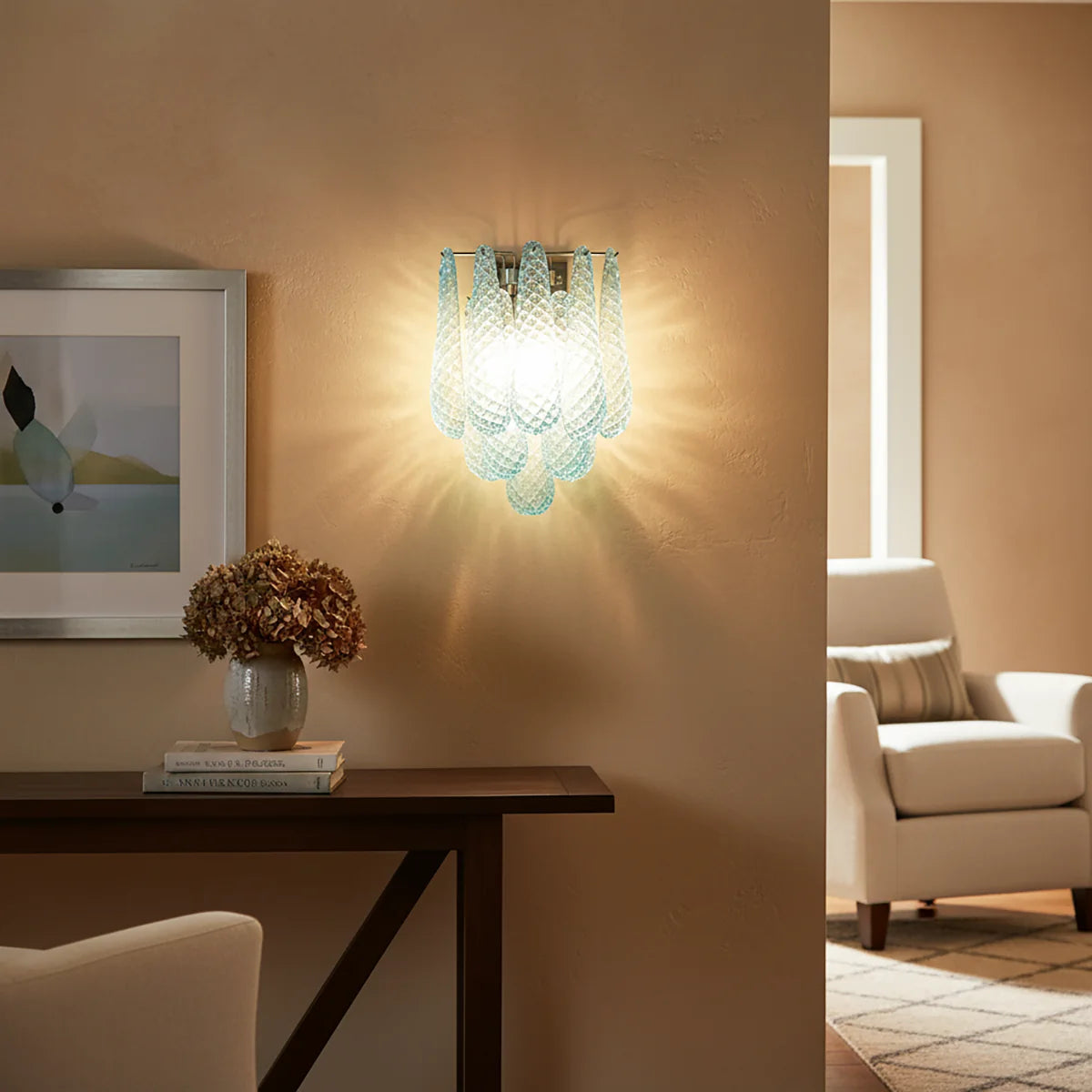 Murano Petals Glass Blue Wall Light
