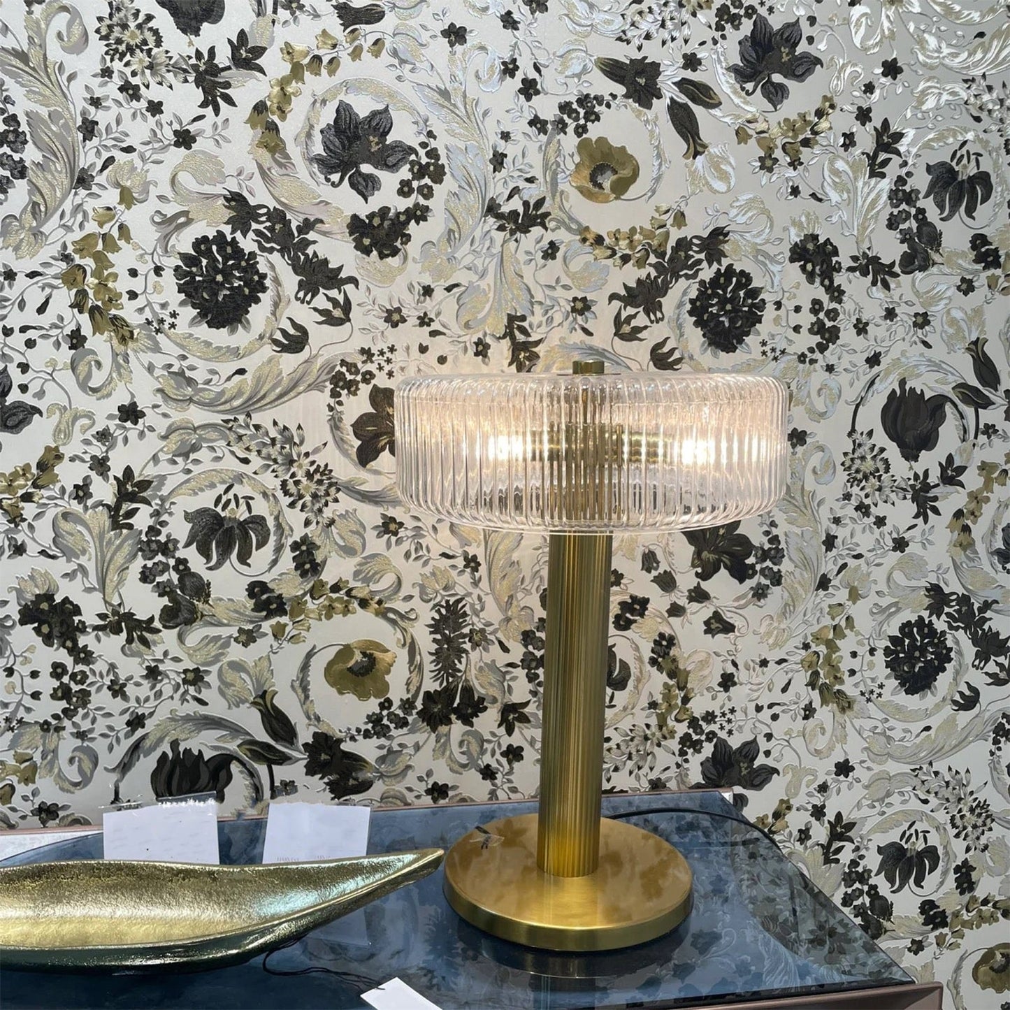Opaque Striped Glass Shade Table Lamp