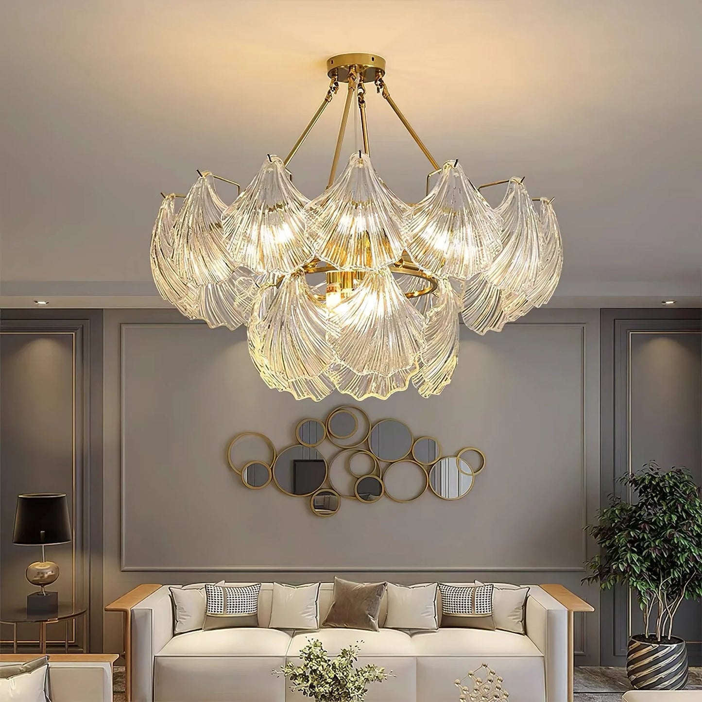 Ribbed Glass Shell Pendant Chandelier