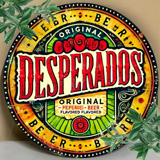 [Bar Highlight] Vintage Desperados Beer Round Metal Sign - 8x8 Inch Aluminum Wall Art with Vibrant Colors & Floral Design