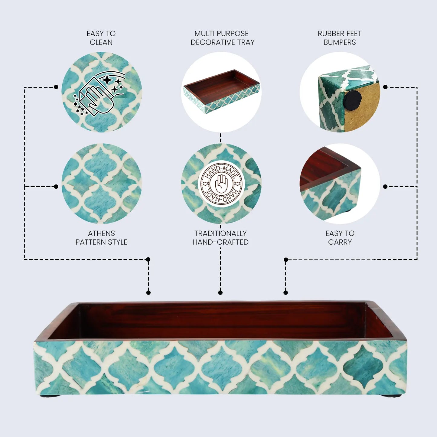 Vanity Trays Moroccan Pattern Bone & Resin Inlay, Green & White, 10" x 6"