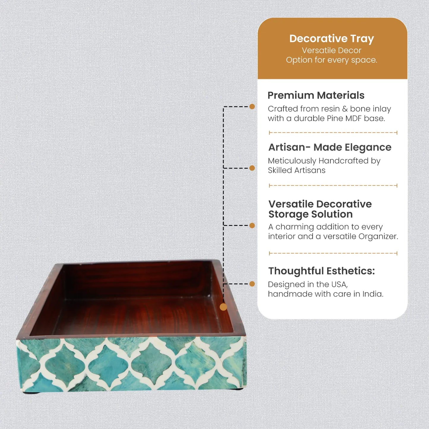 Vanity Trays Moroccan Pattern Bone & Resin Inlay, Green & White, 10" x 6"