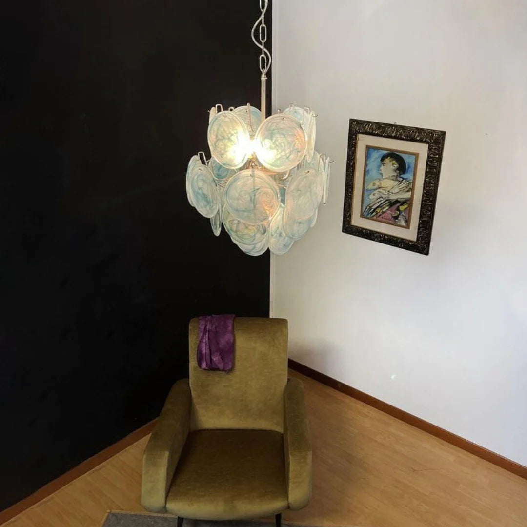 Blue Disks Murano Glass Chandelier