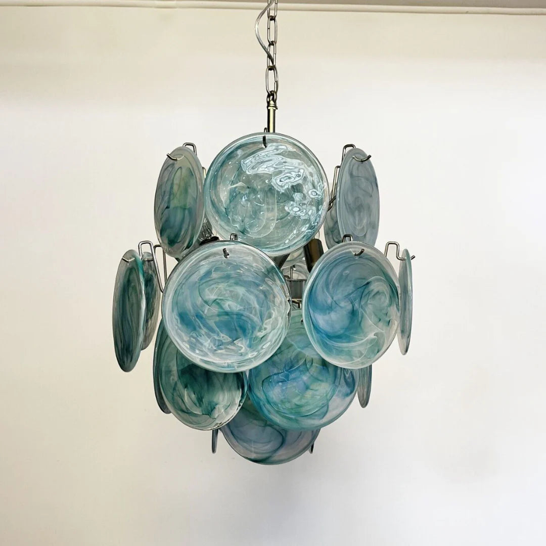 Blue Disks Murano Glass Chandelier