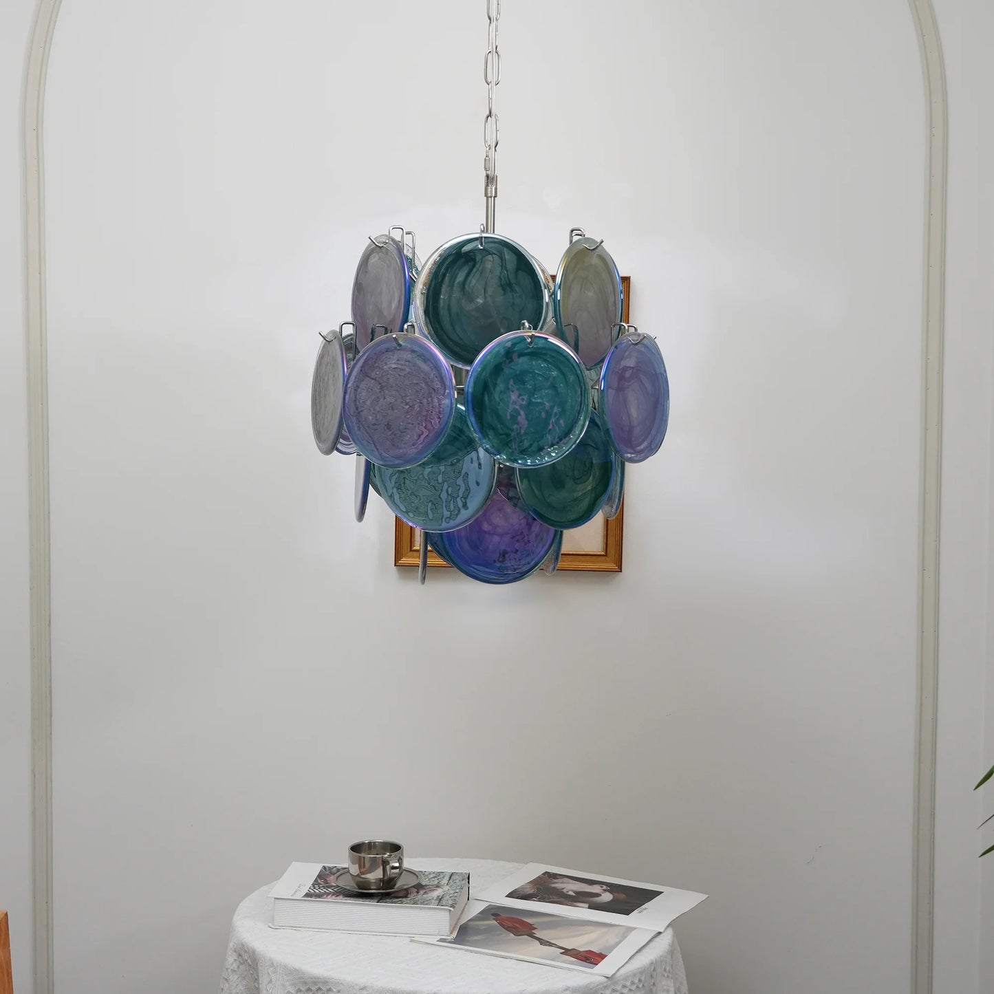 Blue Disks Murano Glass Chandelier