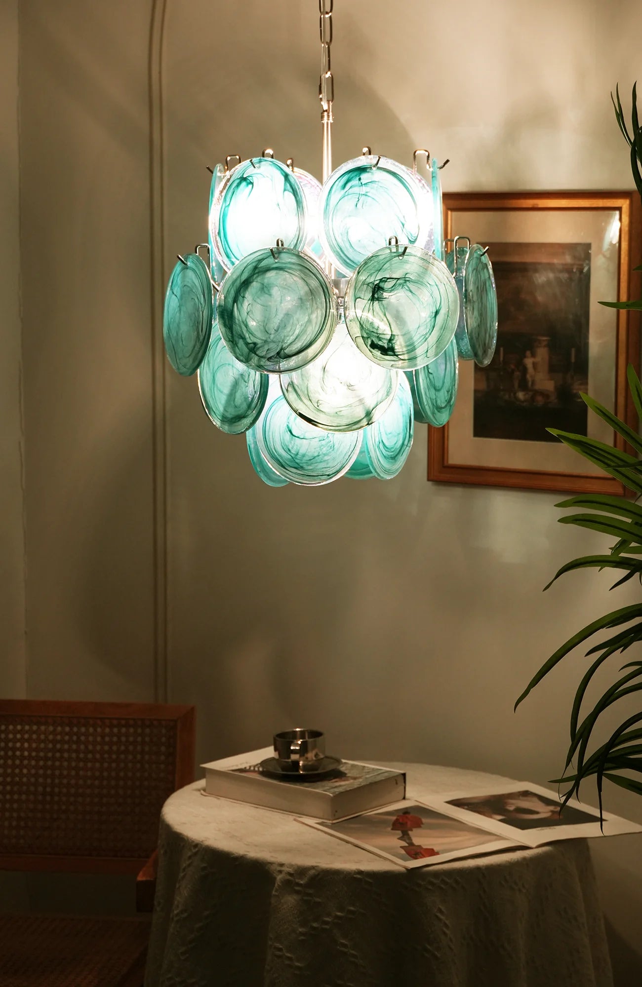 Blue Disks Murano Glass Chandelier