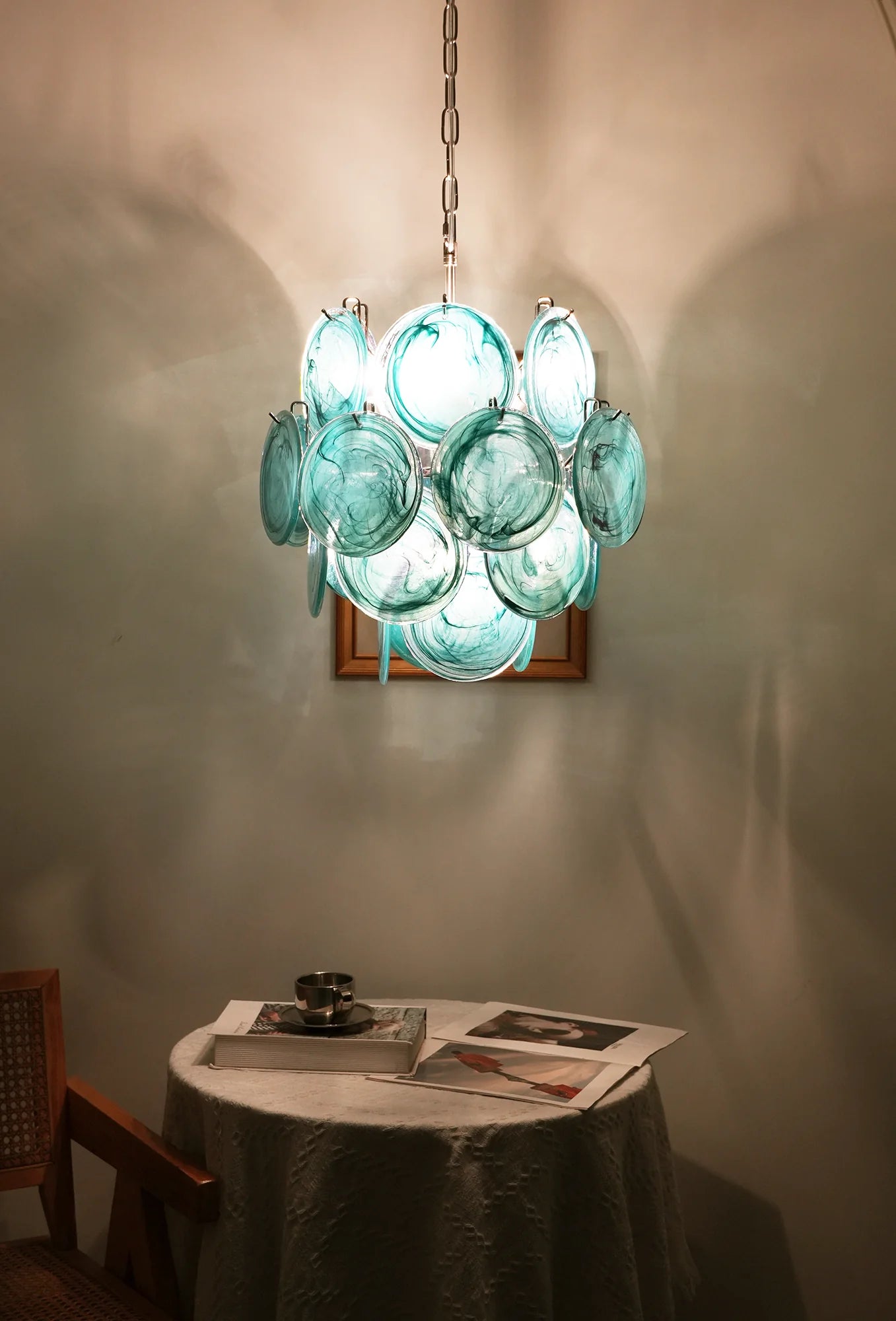 Blue Disks Murano Glass Chandelier
