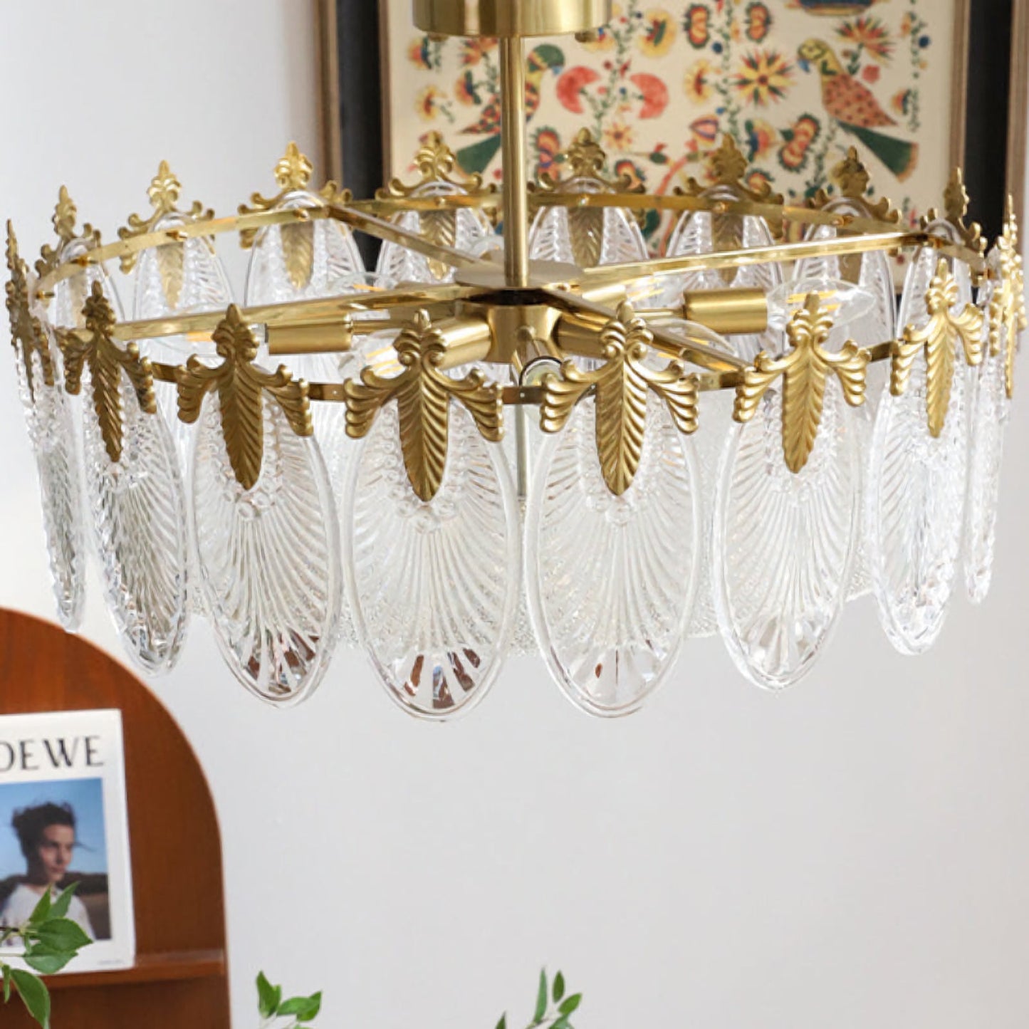 Vintage Glass Leaf Round Chandelier