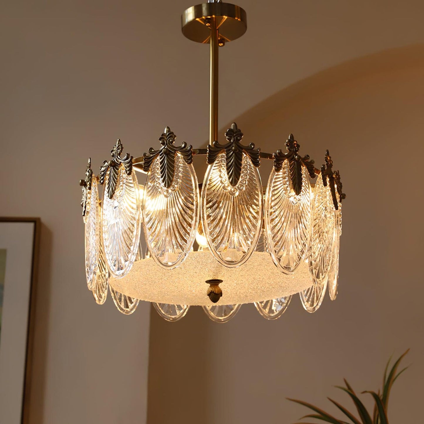 Vintage Glass Leaf Round Chandelier