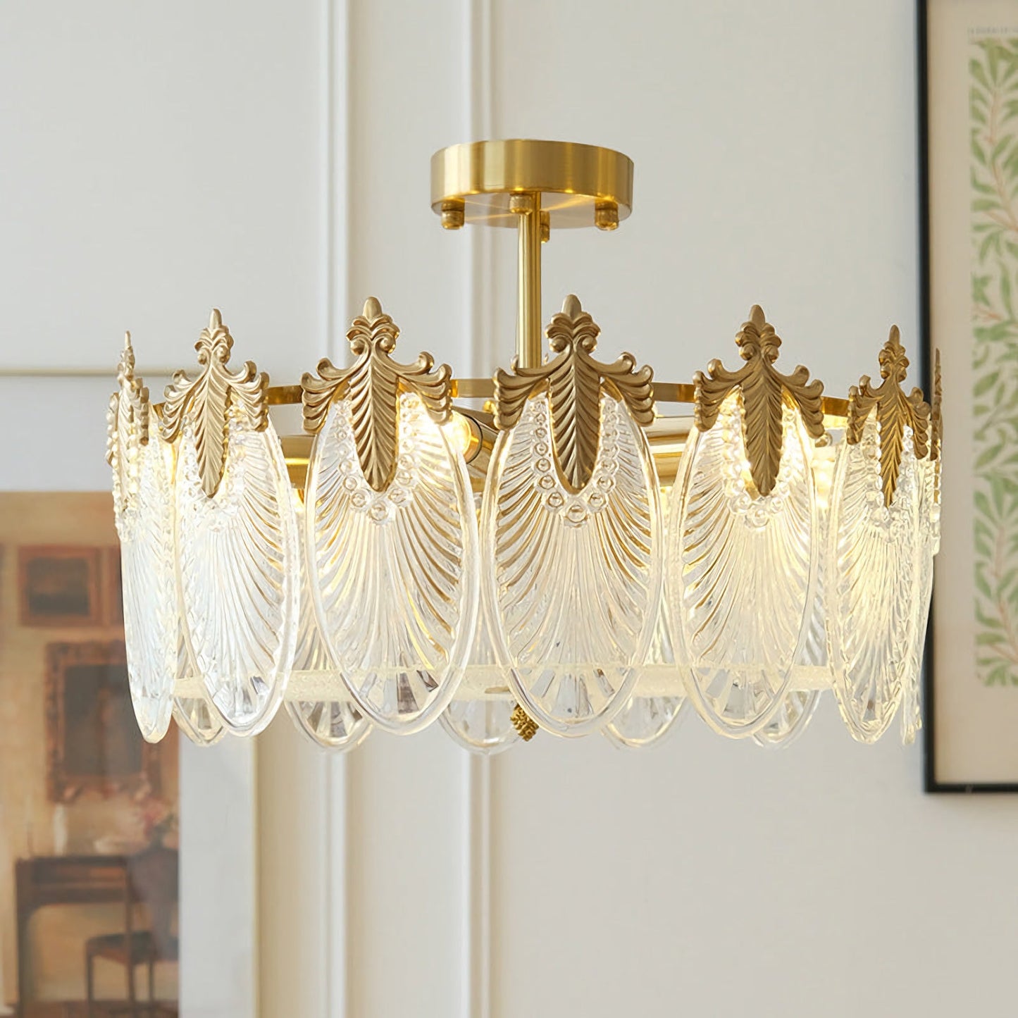 Vintage Glass Leaf Round Chandelier