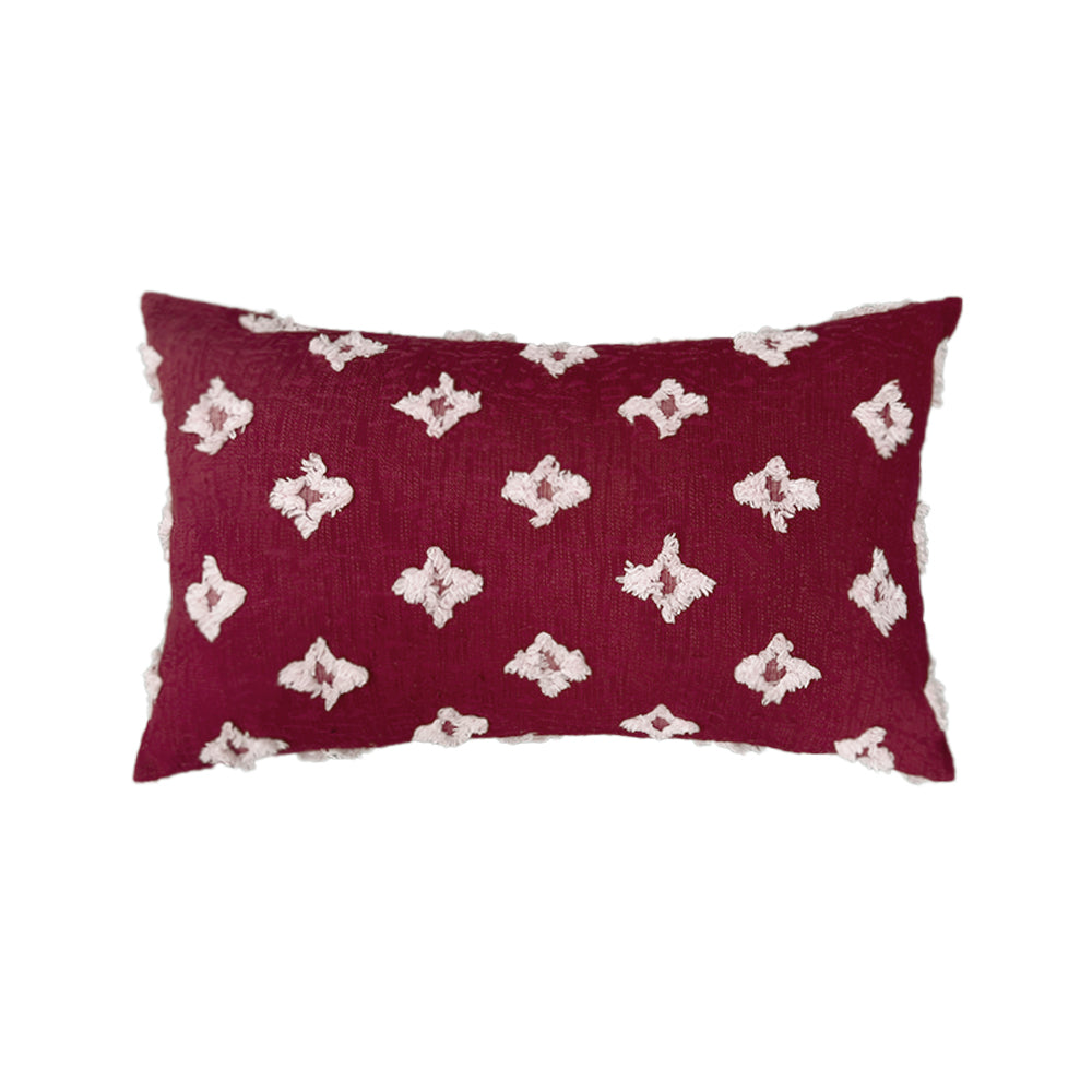 12''x20'' tufted floral lumbar support 100% cotton throw pillow | 7 colors textured daisy stitch design | boho chic lumbar & accent pillow | insert included