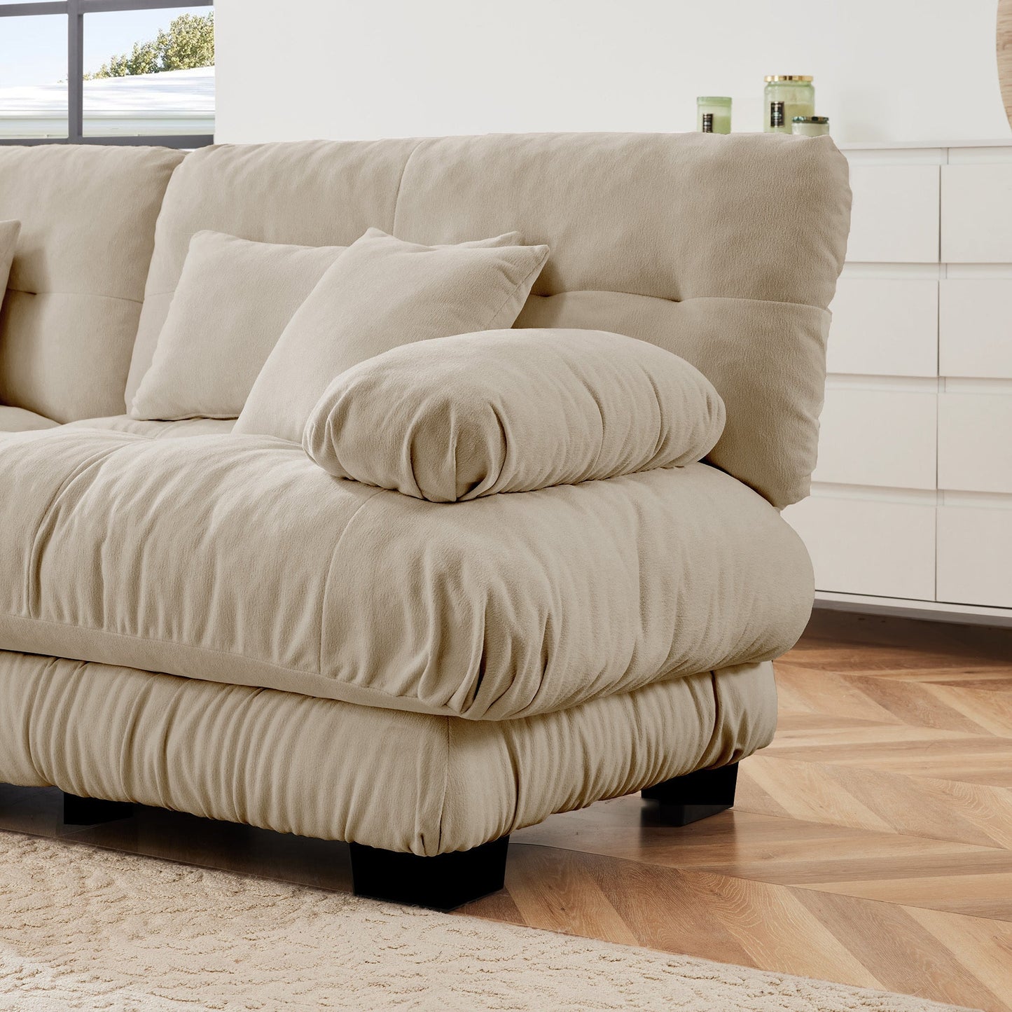 Sectional Sofa U-Shape Chenille Light Coffee 3 Seat 2 Ottomans