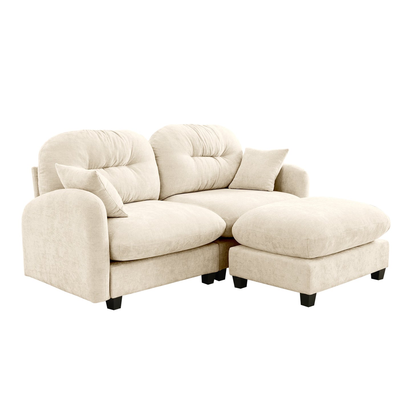 Sectional Sofa L-Shape Modular Chenille Beige Cloud Style with Ottoman