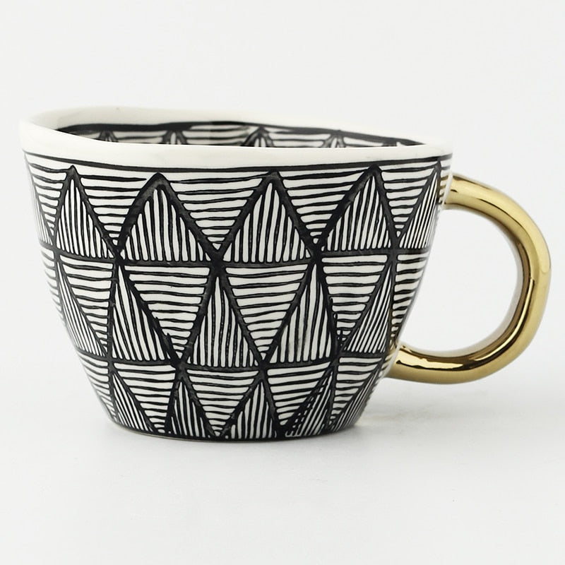 Lechsi Hand Painted Gold Handle Ceramic Mugs