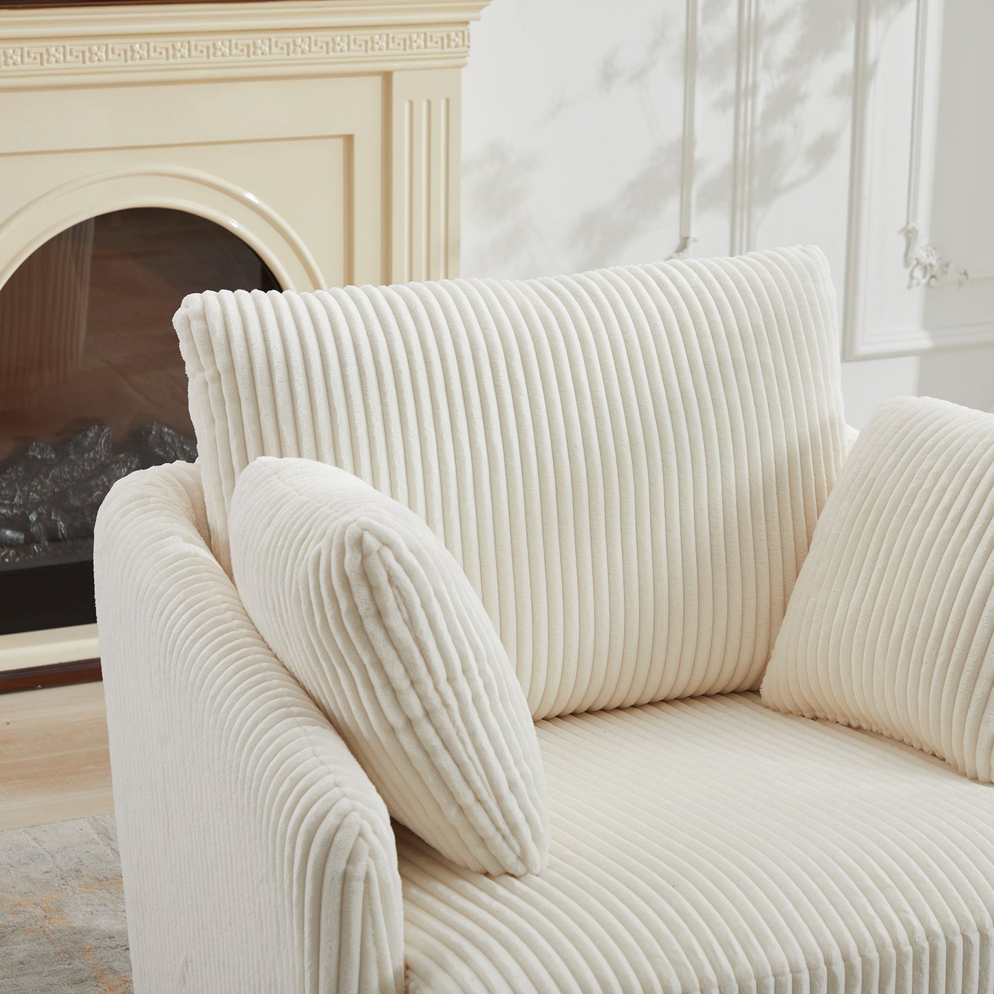 Accent Chair Swivel Round Oversized Corduroy Ivory 360 Degree 3 Pillows 40 In