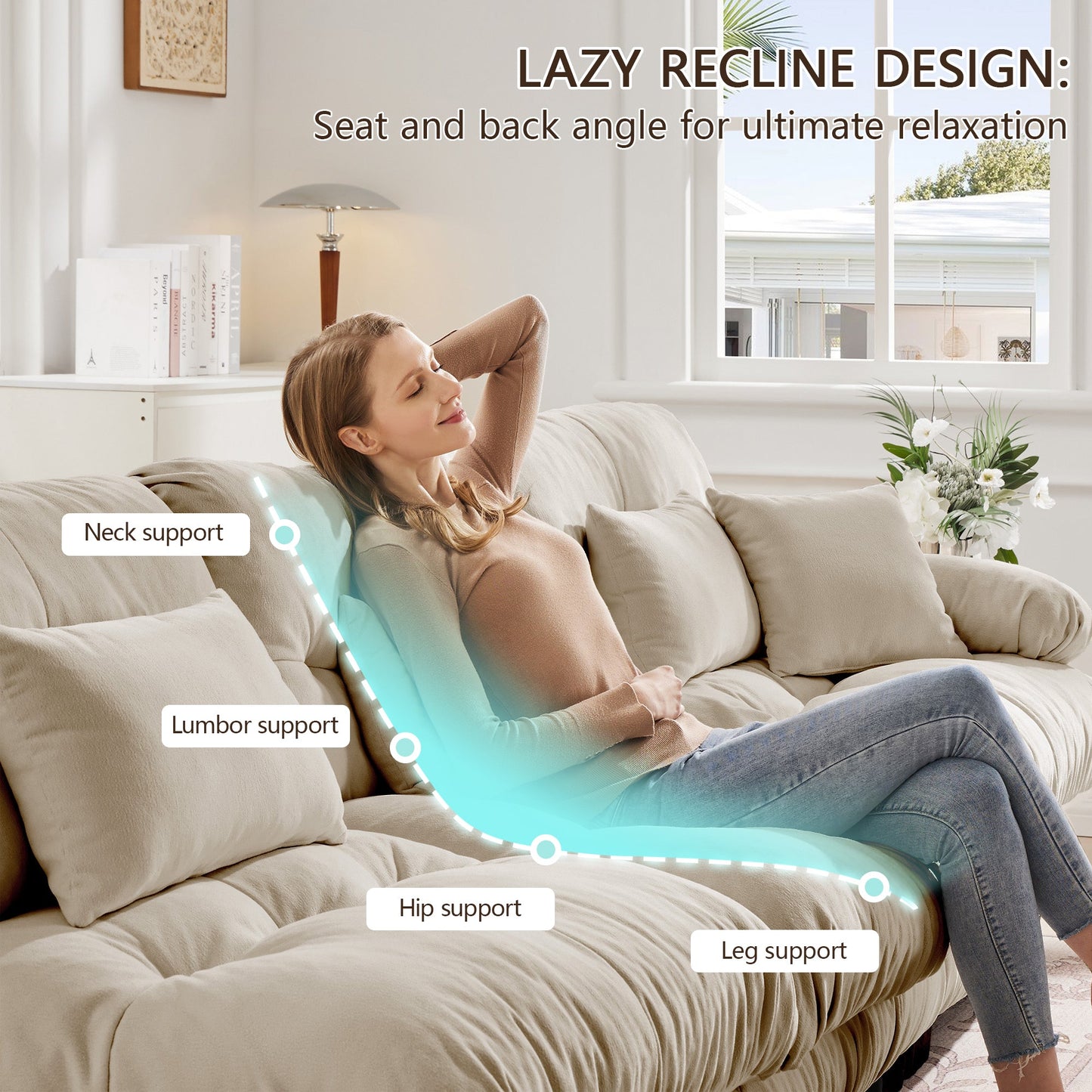 Sectional Sofa Cloud Style Chenille Light Coffee 2 Seat Convertible