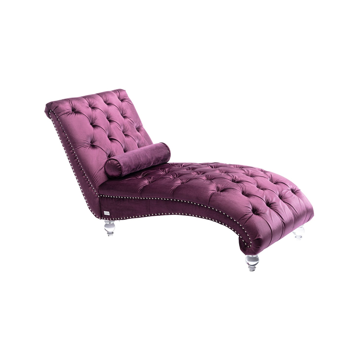 Velvet Chaise Lounge Indoor, Button-Tufted with Pillow, Purple, Bedroom