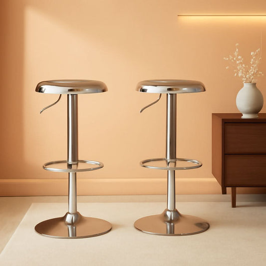 Set Of 2 Adjustable Chrome Bar Stools With 360 Degree Swivel