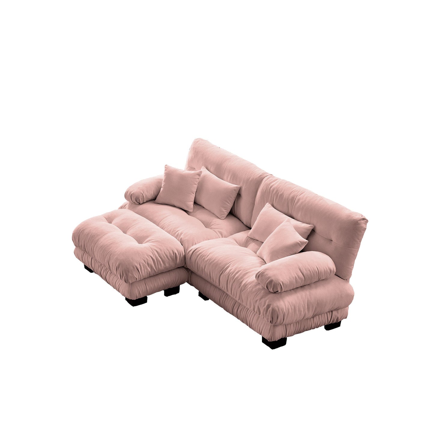 Sectional Sofa Cloud Curved Chenille Pink 2 Seat Convertible Ottoman