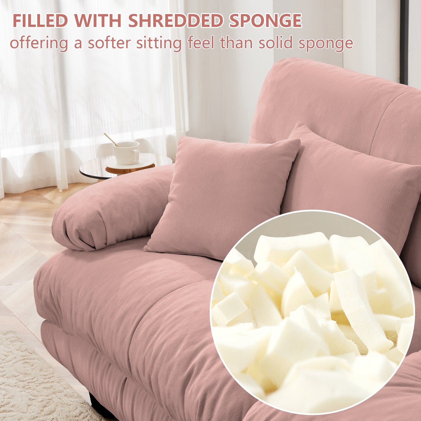 Sectional Sofa Cloud Curved Chenille Pink 2 Seat Convertible Ottoman