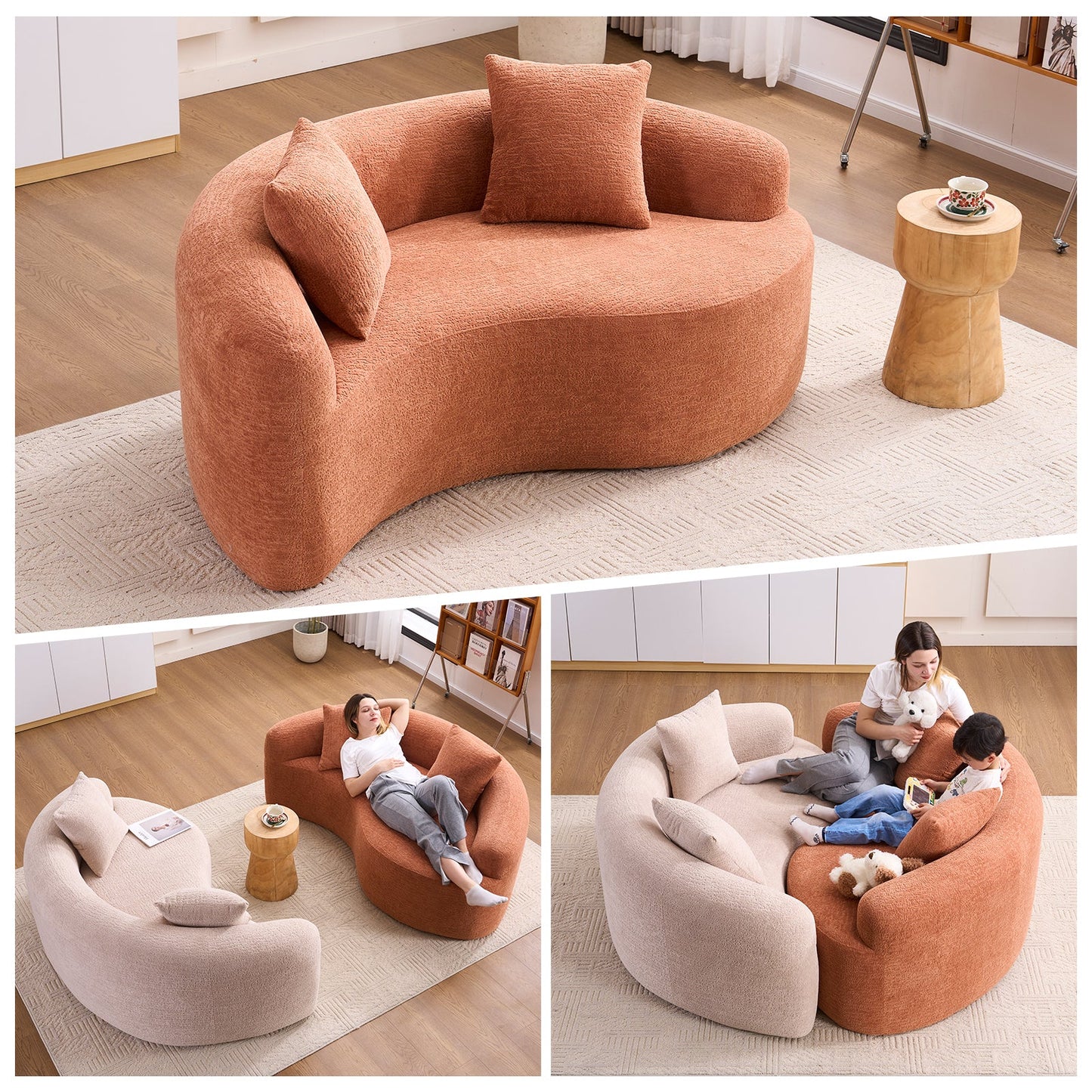 Loveseat S-Curve Chenille Coral 2 Seat Compact 66 In
