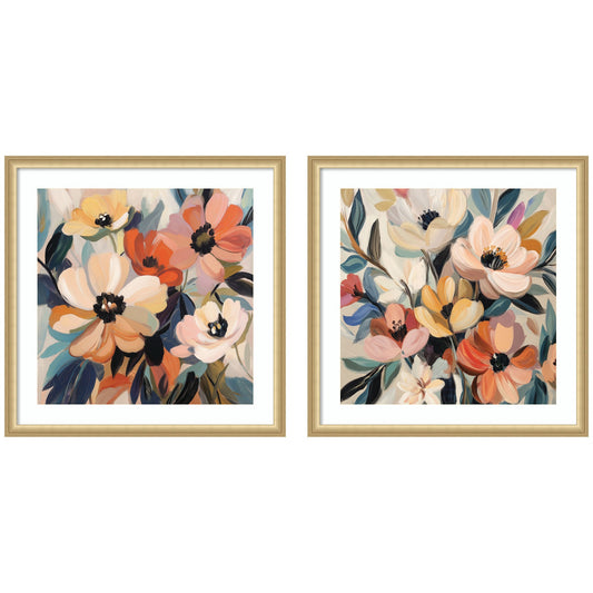 Garden Bloom Abstract Bouquet 2 Piece Framed Wall Art Print Set by The Creative Bunch Studio