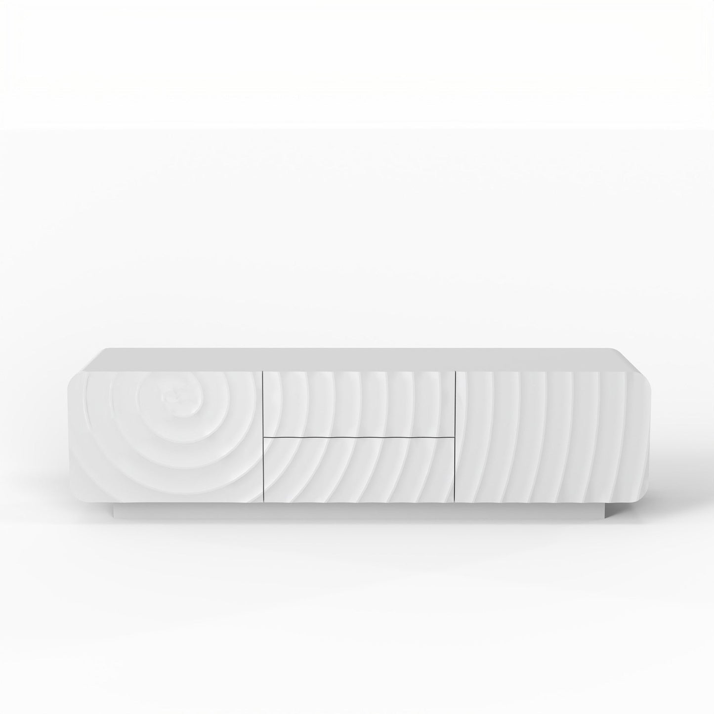 TV Stand Spiral Wave White MDF Floating Base Fits 60 In TV 58.3 In