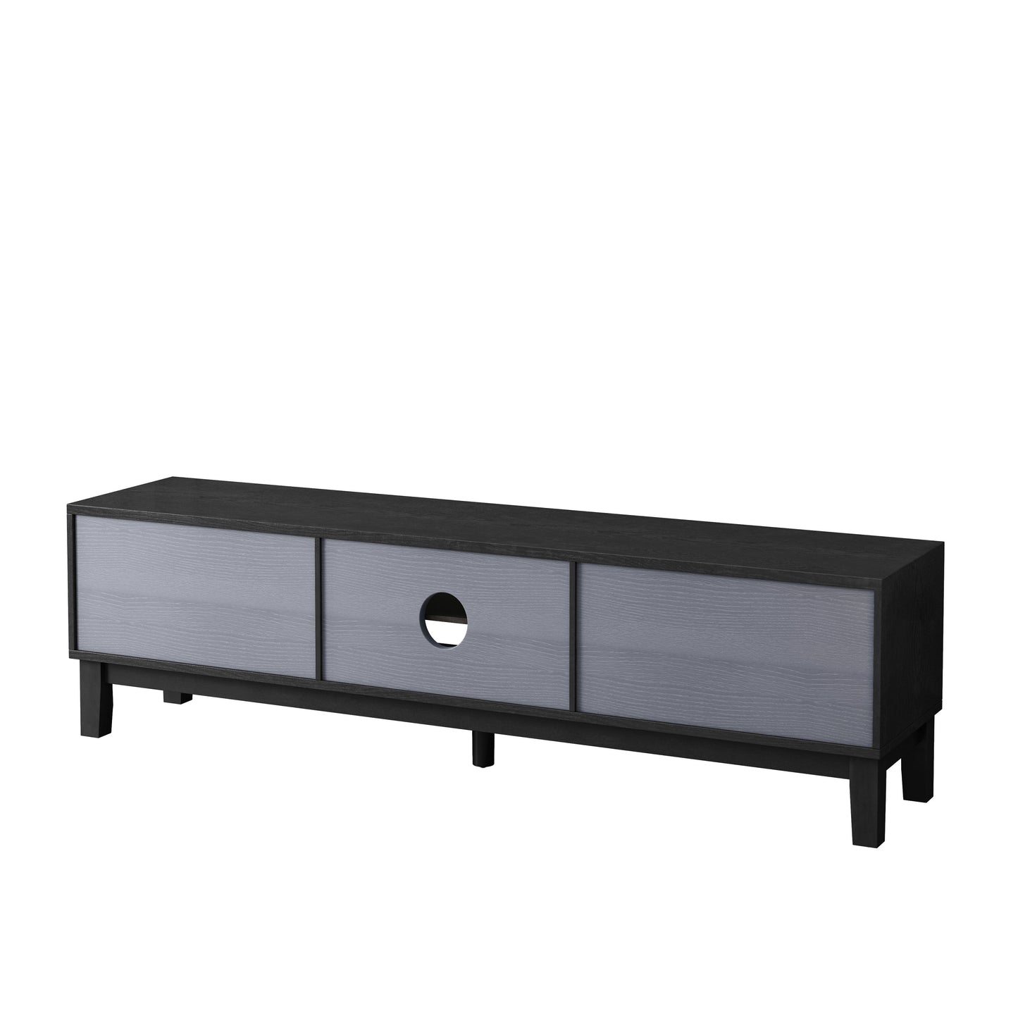 TV Stand Mid-Century Modern Solid Wood Gray Black 4-Drawer Fits 70 In TV