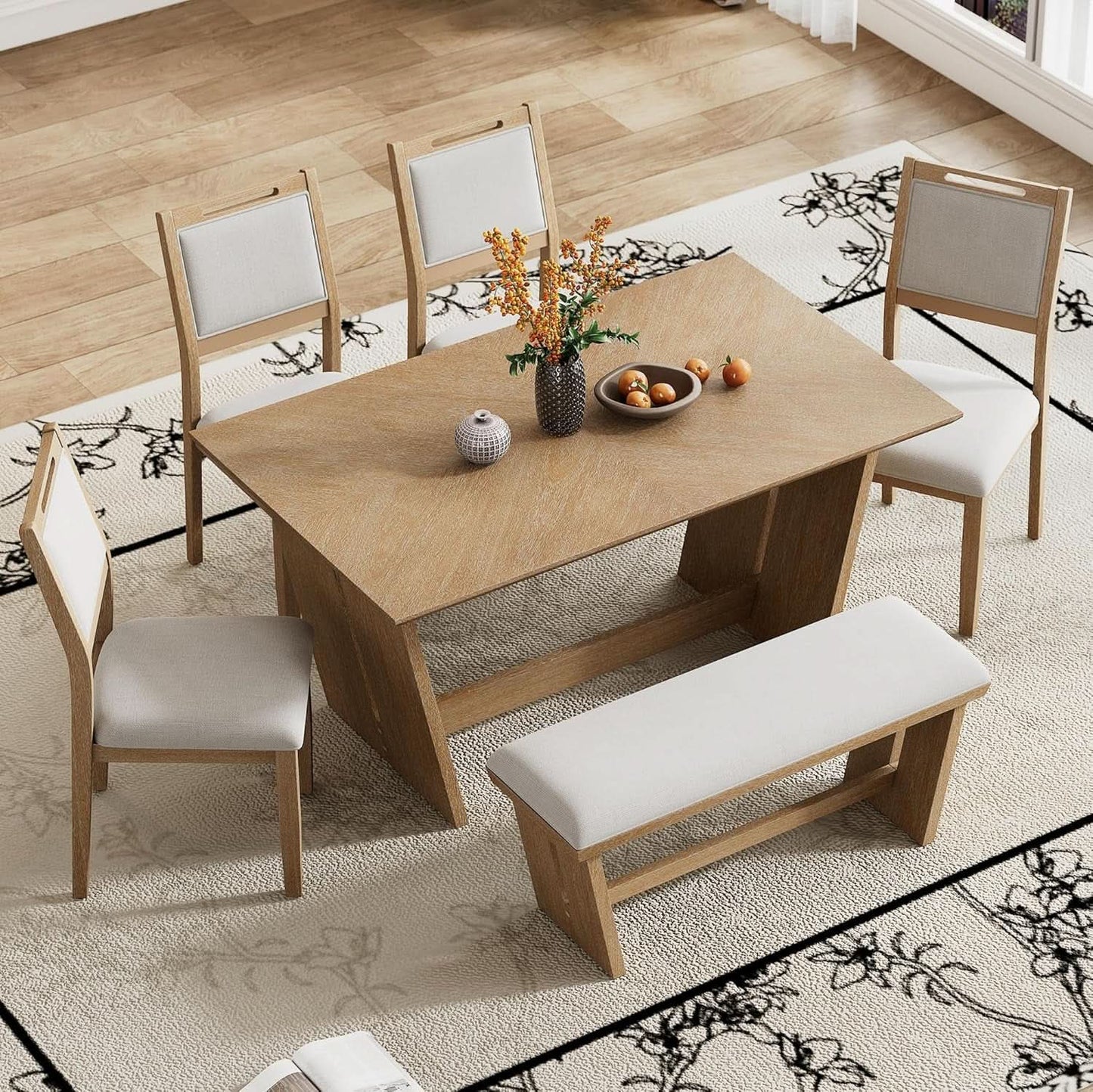 Natural Vintage Rustic Handcrafted Dining Table Set