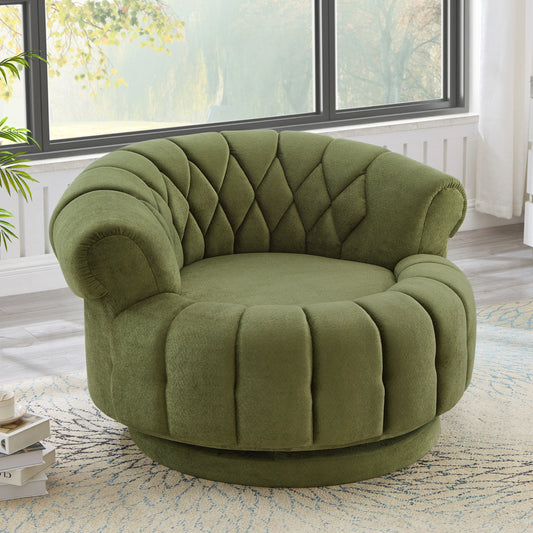 Swivel Accent Chair 360 Degree Chenille Green Oversized Round 45.9x42.7 In