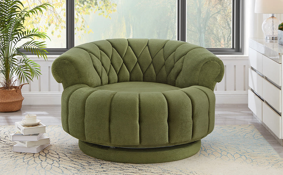 Swivel Accent Chair 360 Degree Chenille Green Oversized Round 45.9x42.7 In