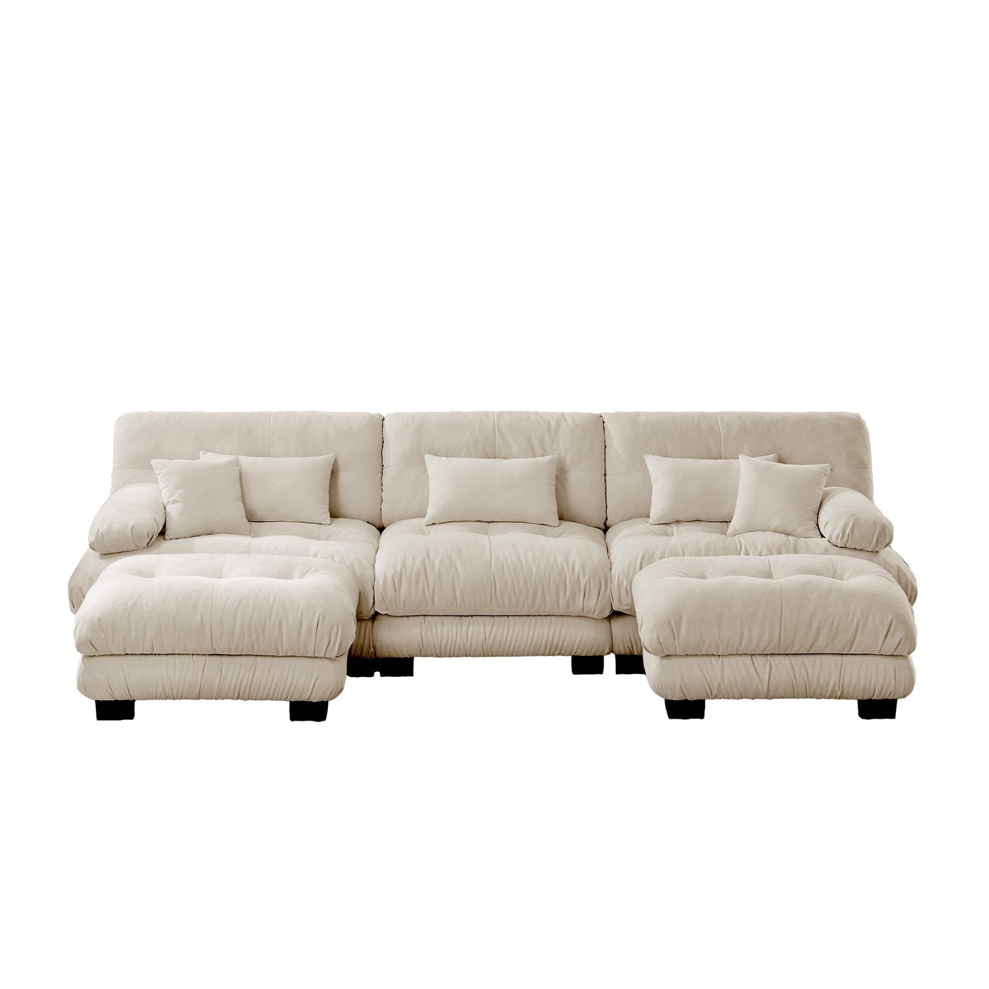 Sectional Sofa U-Shape Chenille Light Coffee 3 Seat 2 Ottomans