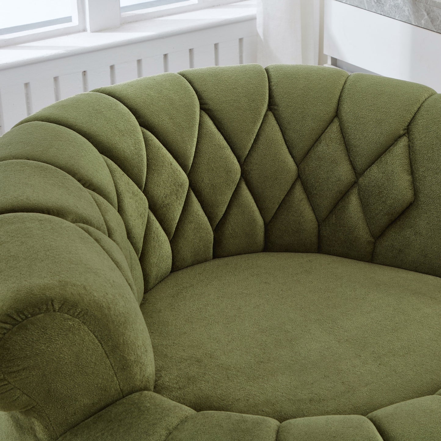 Swivel Accent Chair 360 Degree Chenille Green Oversized Round 45.9x42.7 In