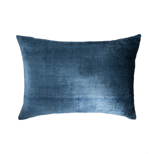 Coastal Blue Silk Velvet Ikat Pillow Cover, 16 X 24