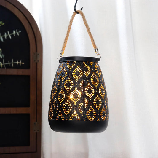8''H Moroccan Metal Lamp (Black with Gold Brush)