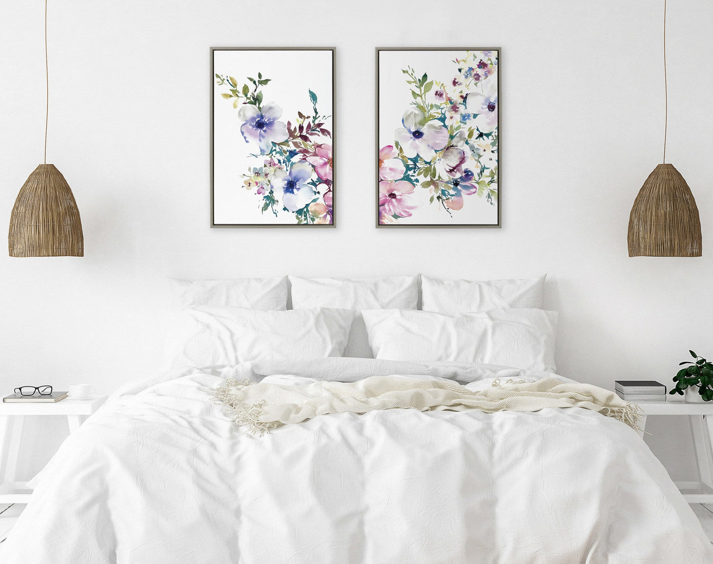 Sylvie Ink Wash Floral Left and Right Framed Canvas by Emma Daisy