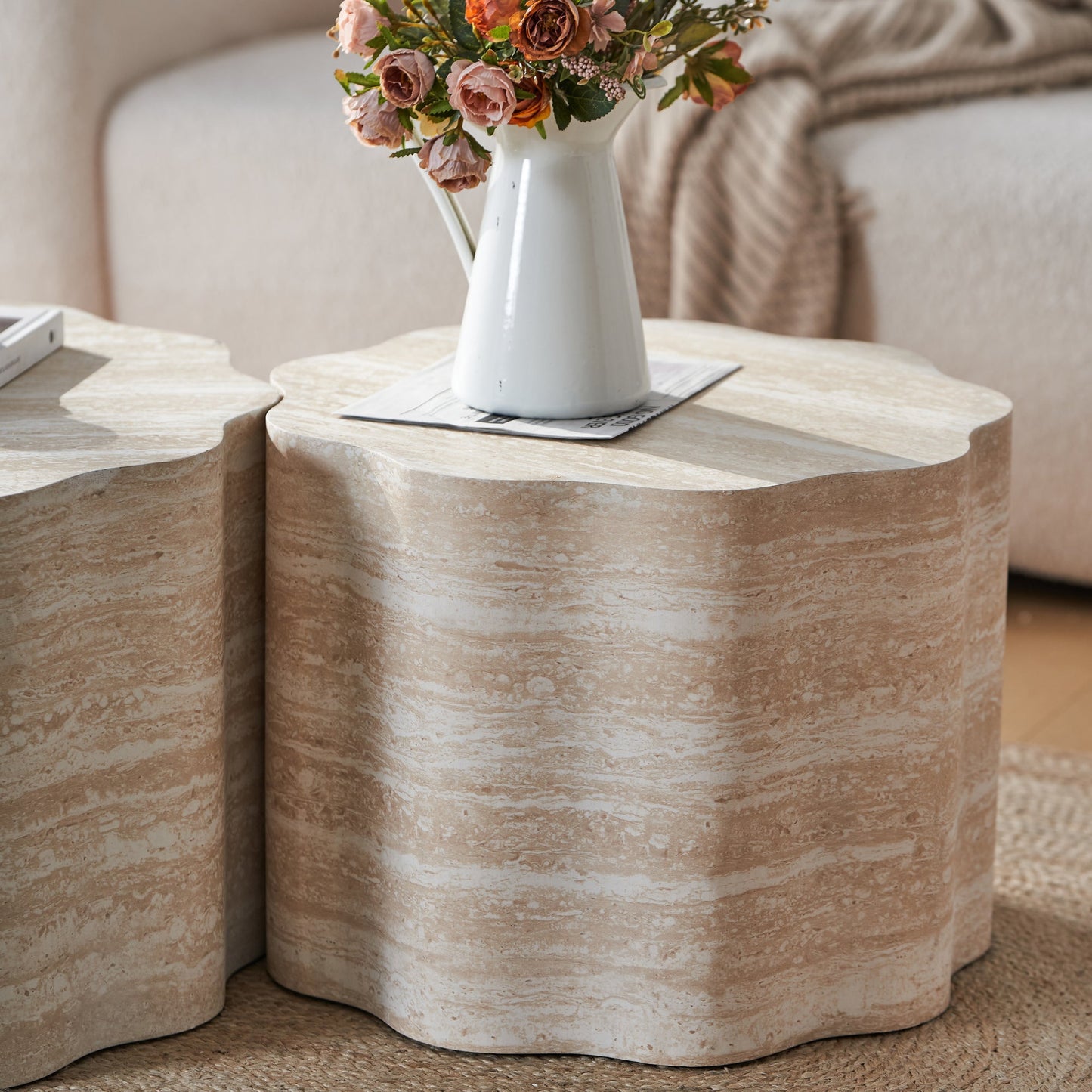 Set of 2 Round Coffee Side Tables, Faux Mars Pattern, Minimalist, Living Room